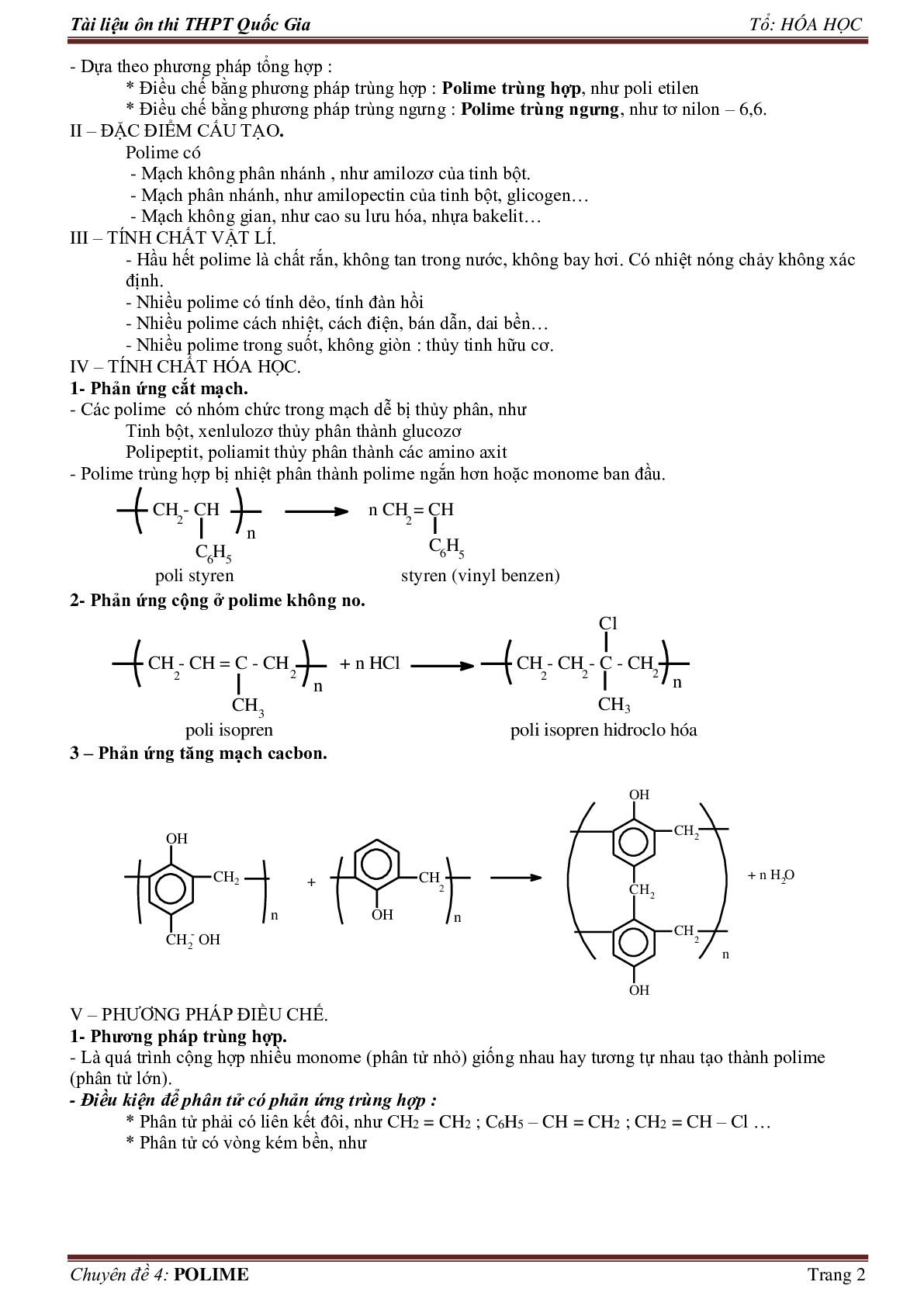 Lý thuyết, bài tập về polime có đáp án, chọn lọc (trang 2)