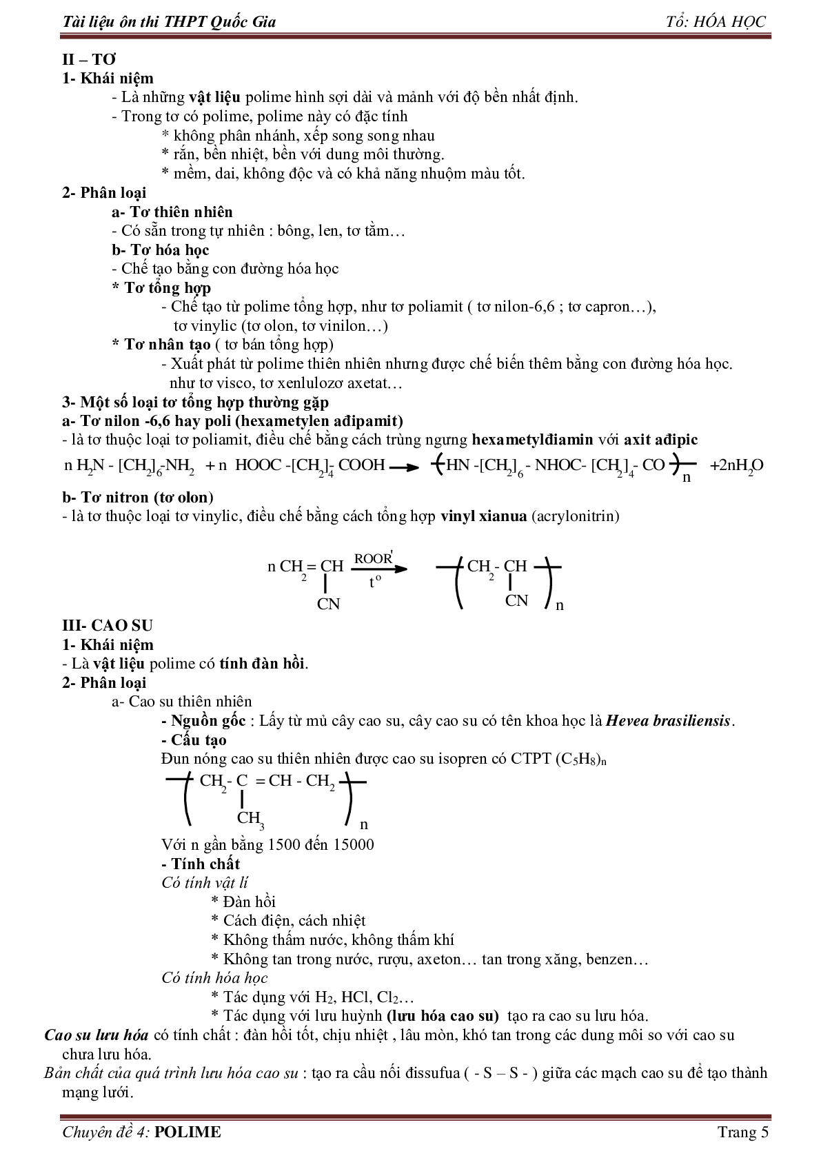 Lý thuyết, bài tập về polime có đáp án, chọn lọc (trang 5)