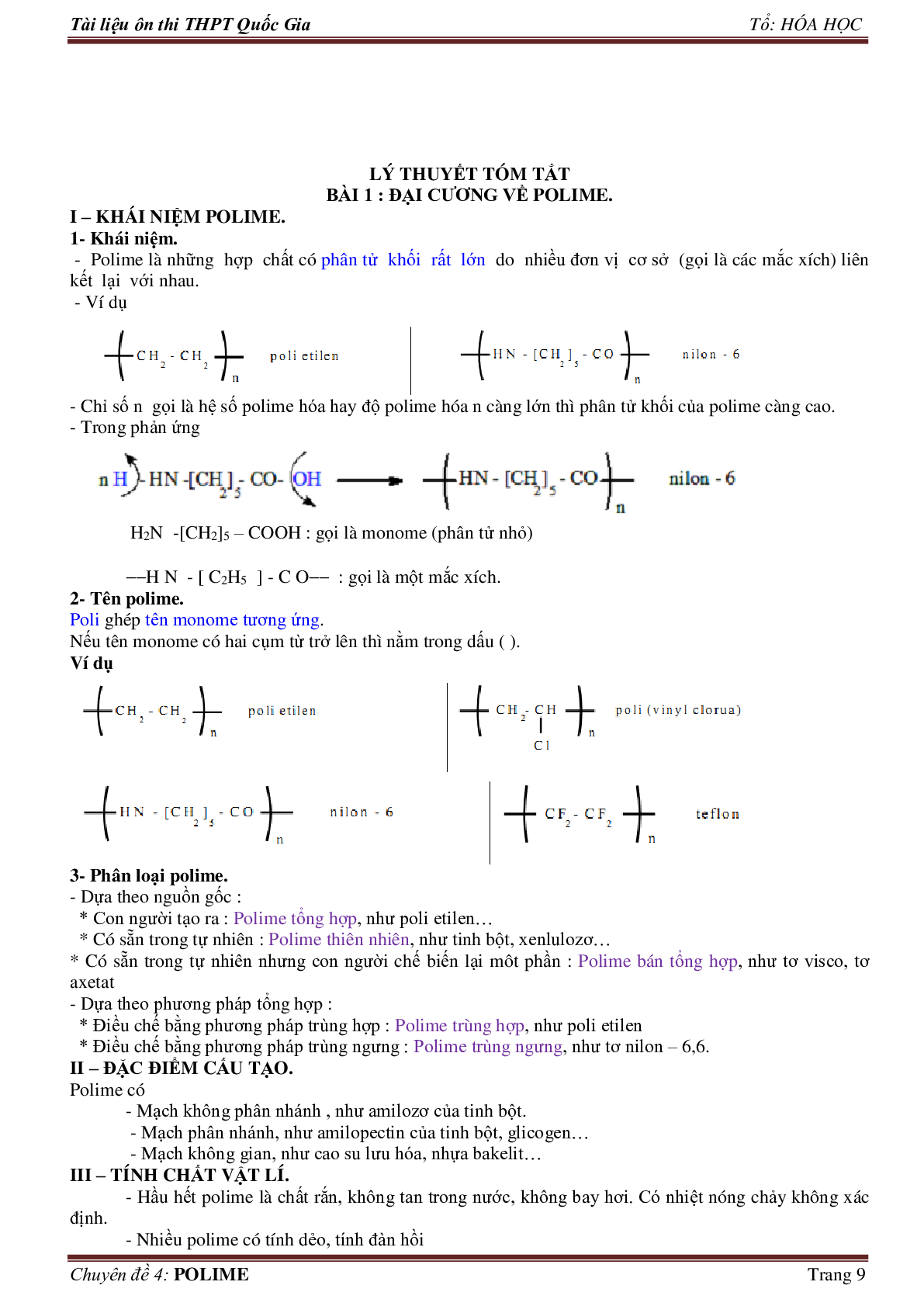Lý thuyết, bài tập về polime có đáp án, chọn lọc (trang 9)
