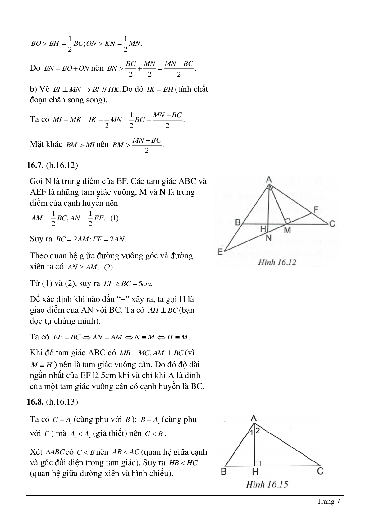 Tổng hợp kiến thức về Quan hệ giữa đường vuông góc và đường xiên, đường xiên và hình chiếu của đường xiên chọn lọc (trang 7)