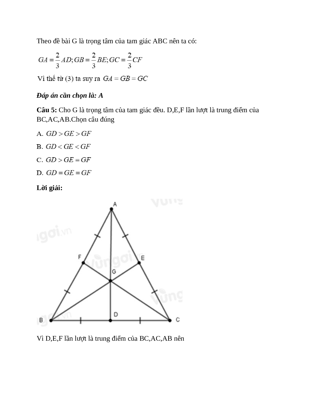 Trắc nghiệm Tính chất ba đường trung tuyến của tam giác có đáp án – Toán lớp 7 (trang 5)