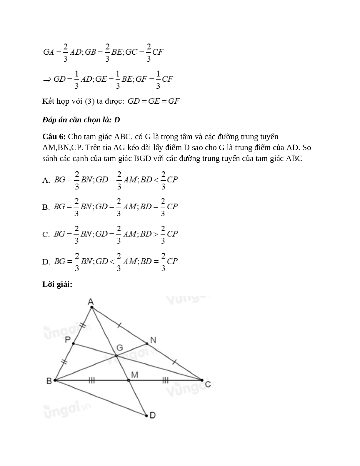 Trắc nghiệm Tính chất ba đường trung tuyến của tam giác có đáp án – Toán lớp 7 (trang 7)