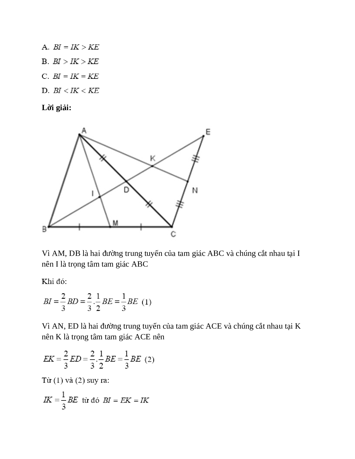 Trắc nghiệm Tính chất ba đường trung tuyến của tam giác có đáp án – Toán lớp 7 (trang 9)