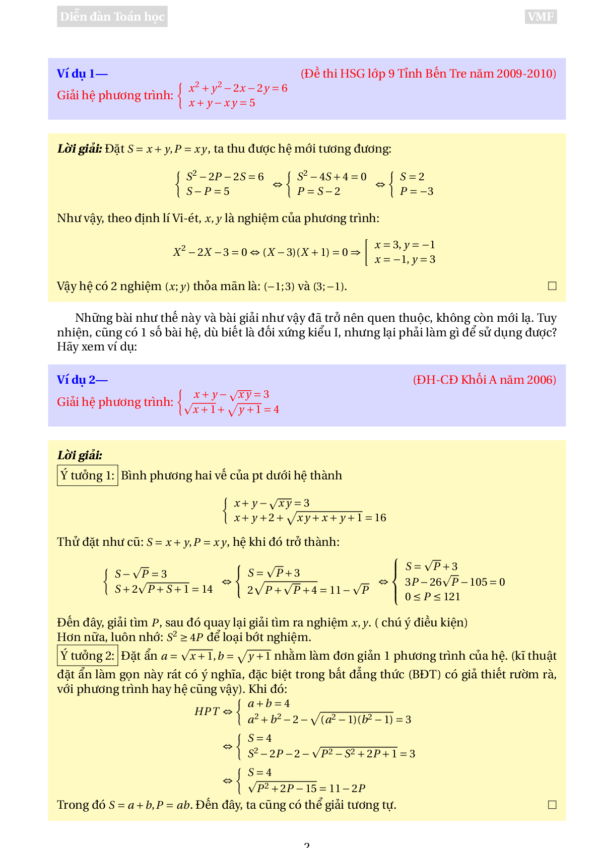 Phương pháp giải Hệ phương trình đối xứng (trang 2)