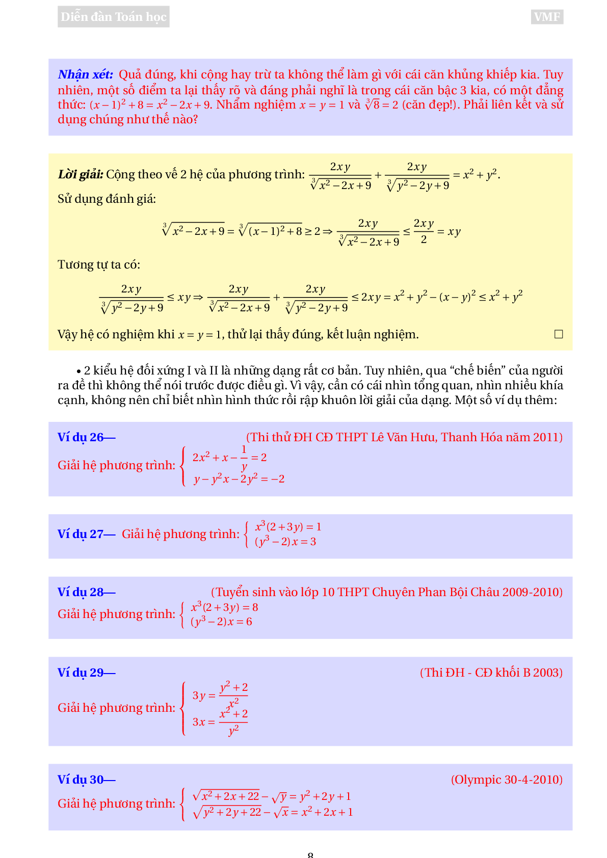 Phương pháp giải Hệ phương trình đối xứng (trang 8)