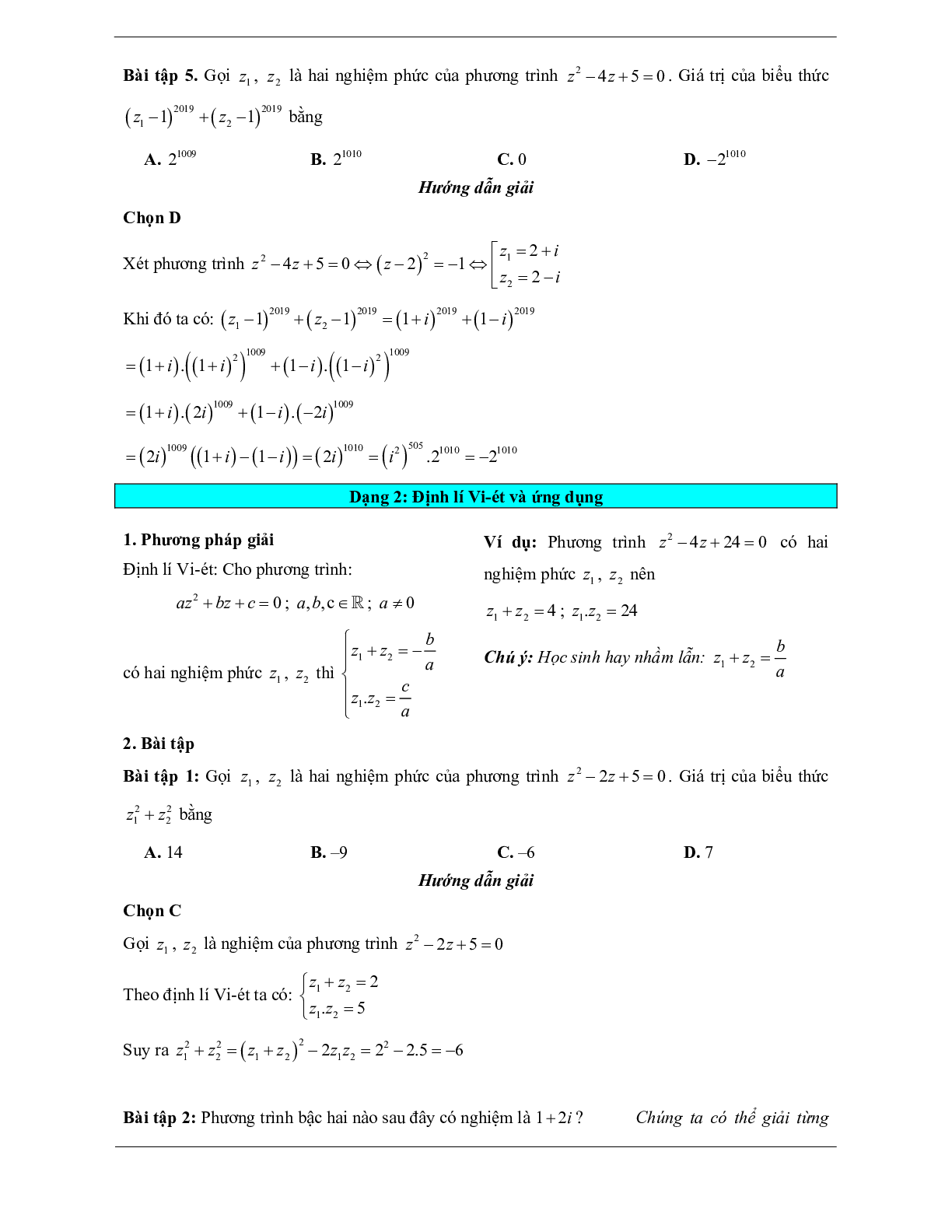 Các dạng bài tập VDC phương trình bậc hai trên tập số phức (trang 4)
