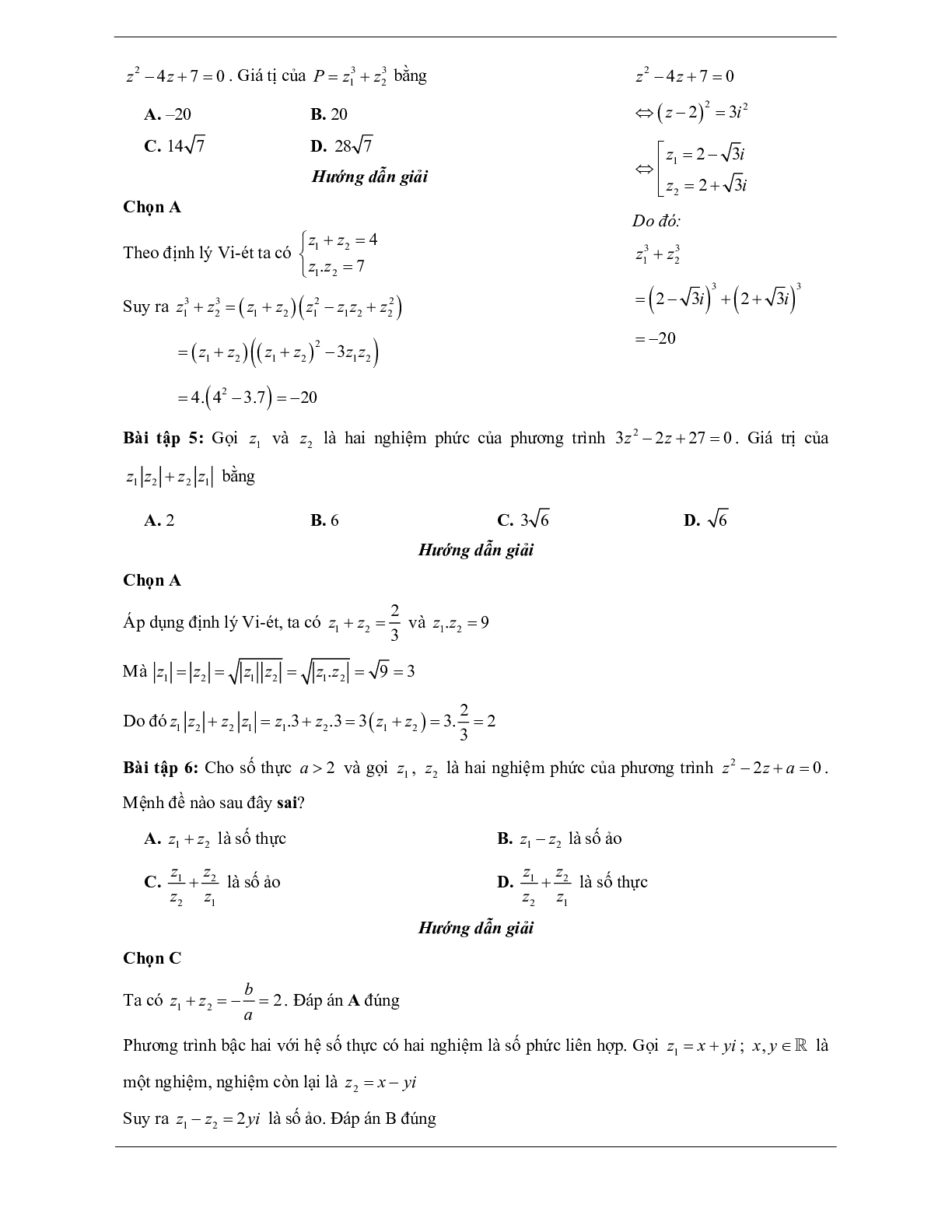 Các dạng bài tập VDC phương trình bậc hai trên tập số phức (trang 6)