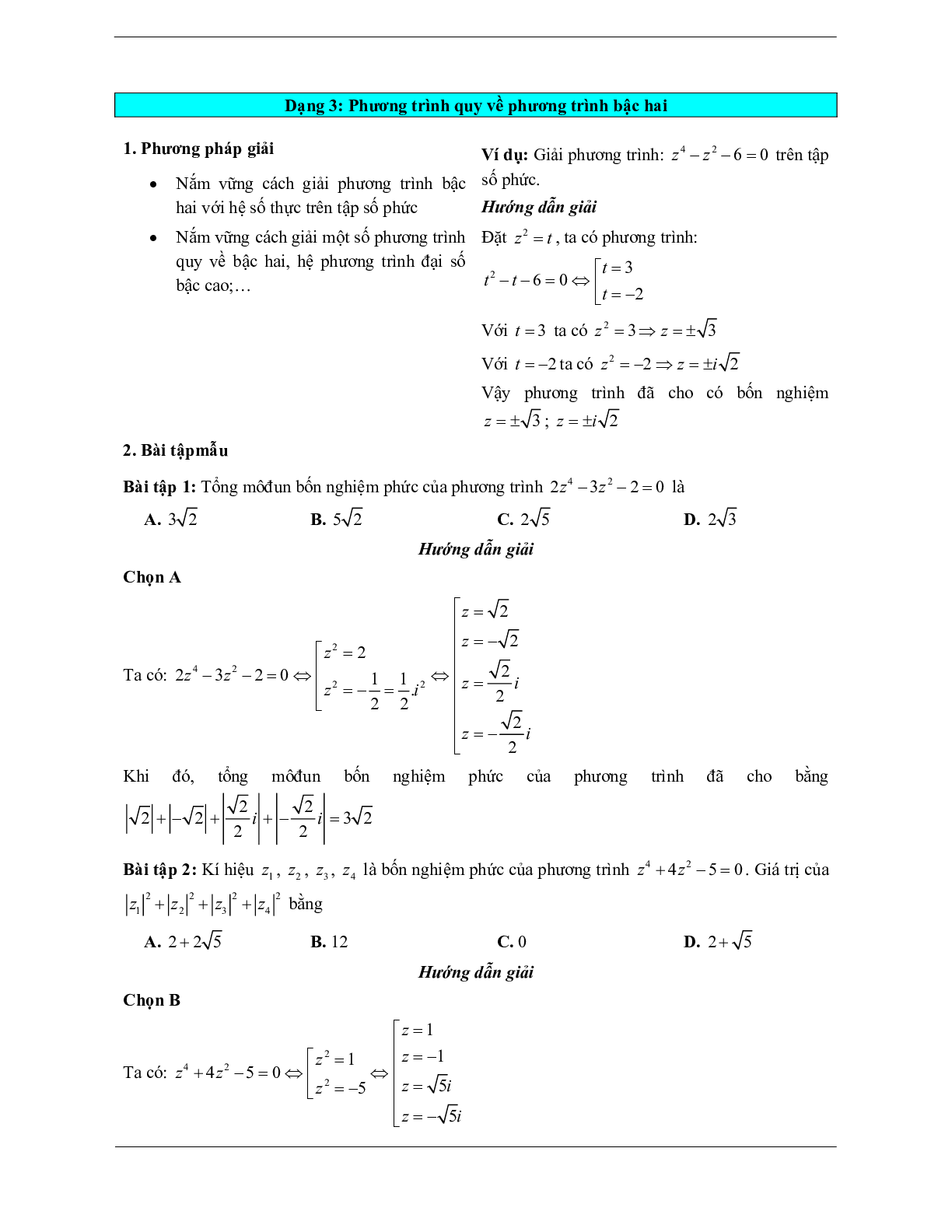 Các dạng bài tập VDC phương trình bậc hai trên tập số phức (trang 8)