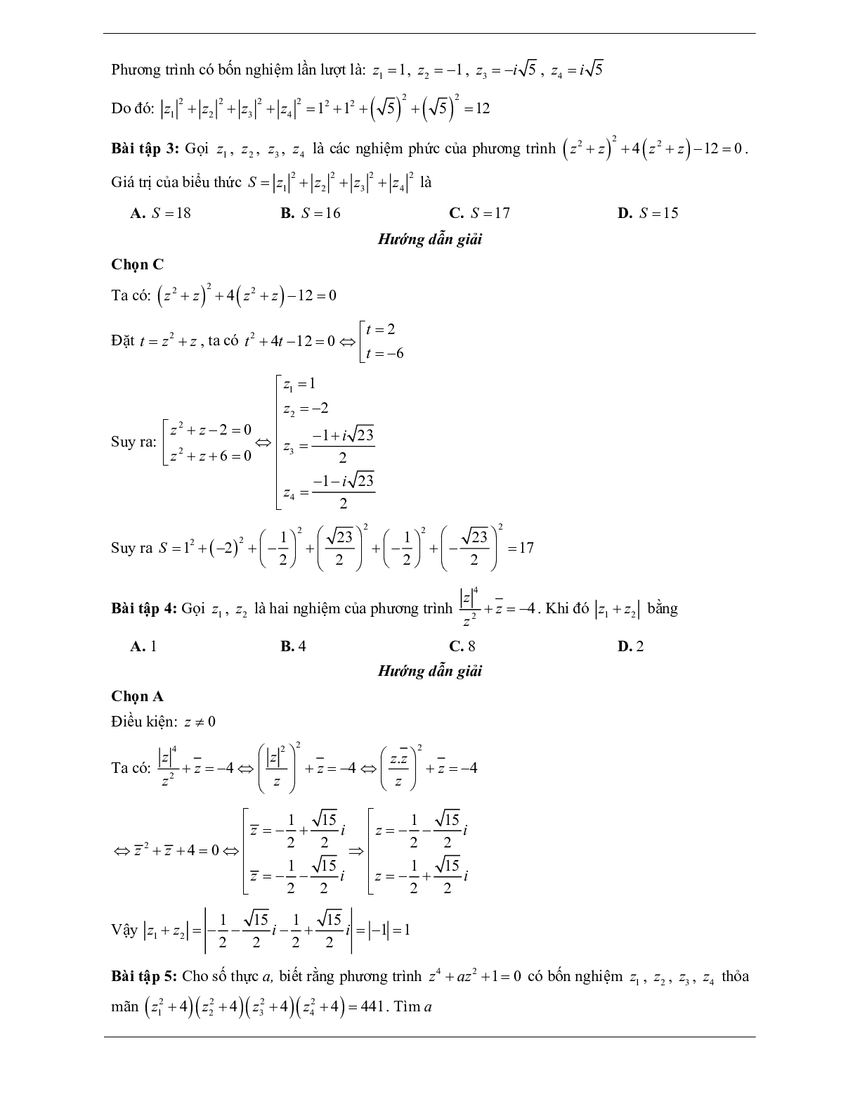 Các dạng bài tập VDC phương trình bậc hai trên tập số phức (trang 9)