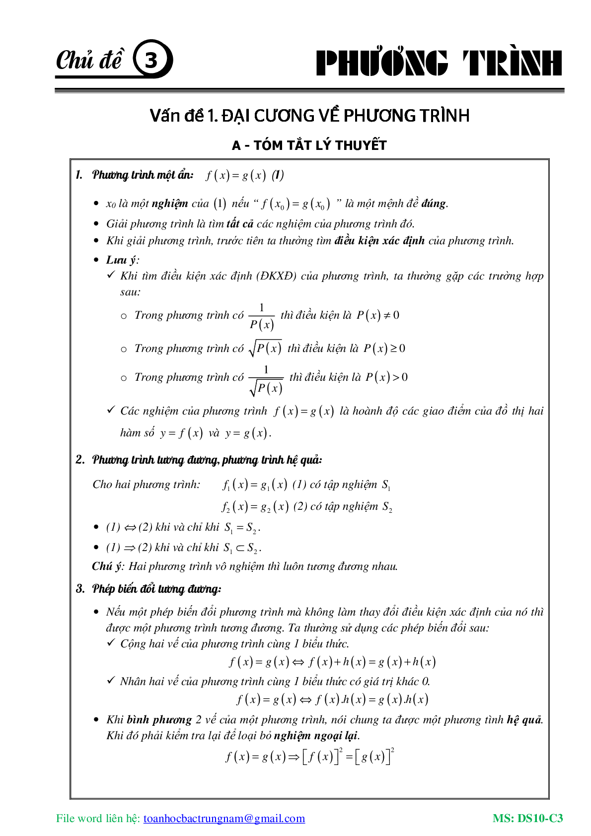 Lý thuyết, bài tập về Phương trình và hệ phương trình có đáp án (trang 2)