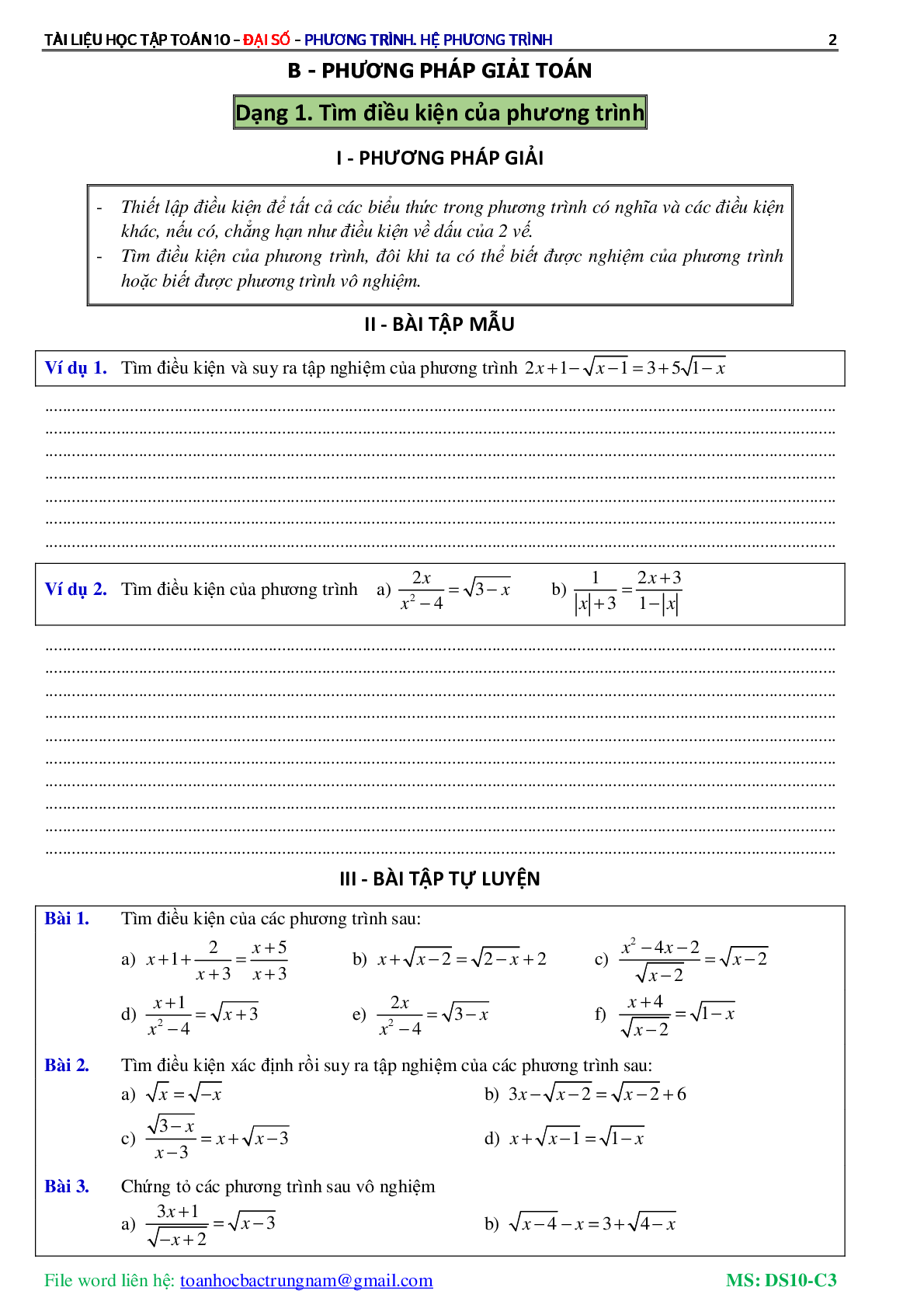 Lý thuyết, bài tập về Phương trình và hệ phương trình có đáp án (trang 3)