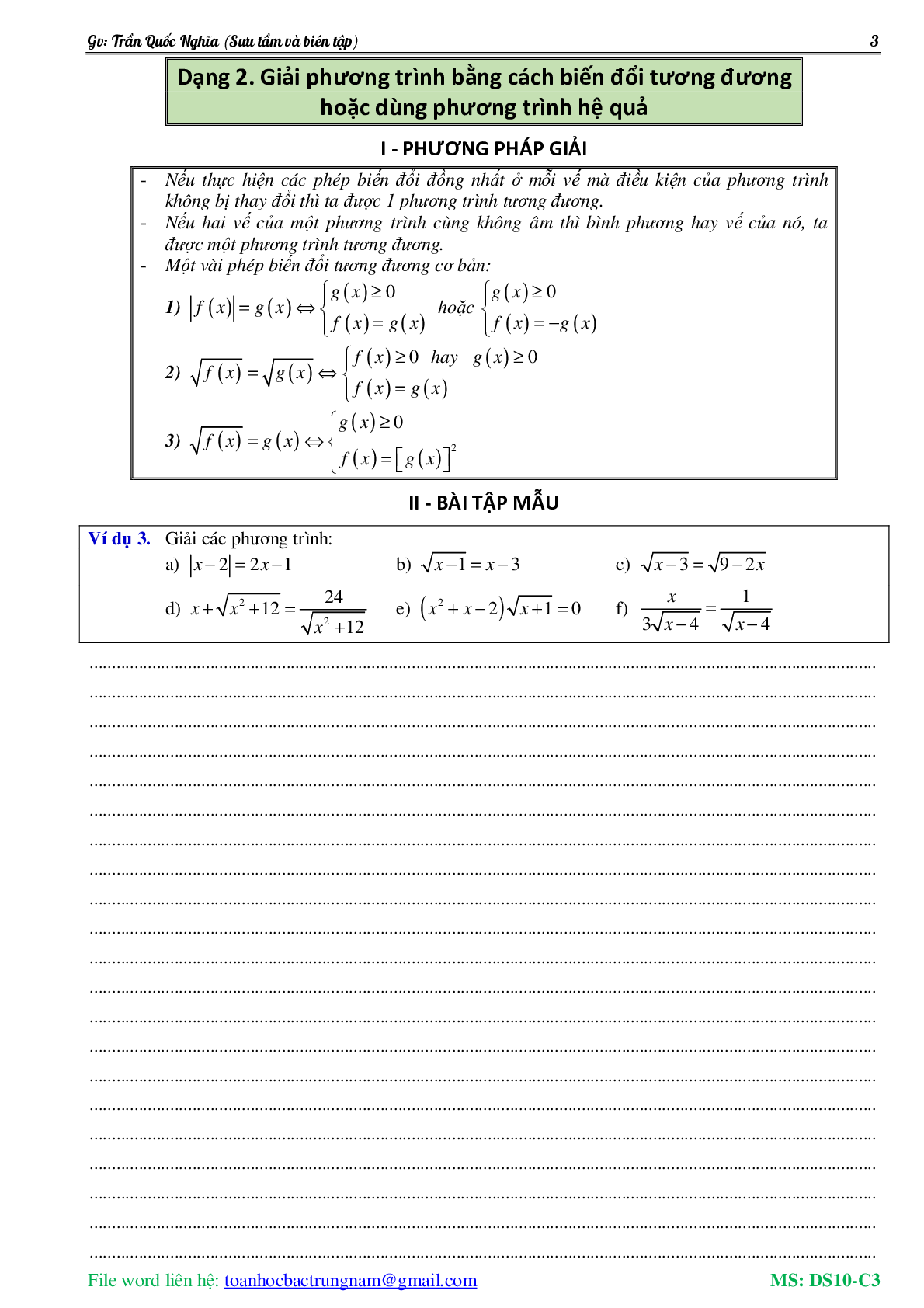 Lý thuyết, bài tập về Phương trình và hệ phương trình có đáp án (trang 4)