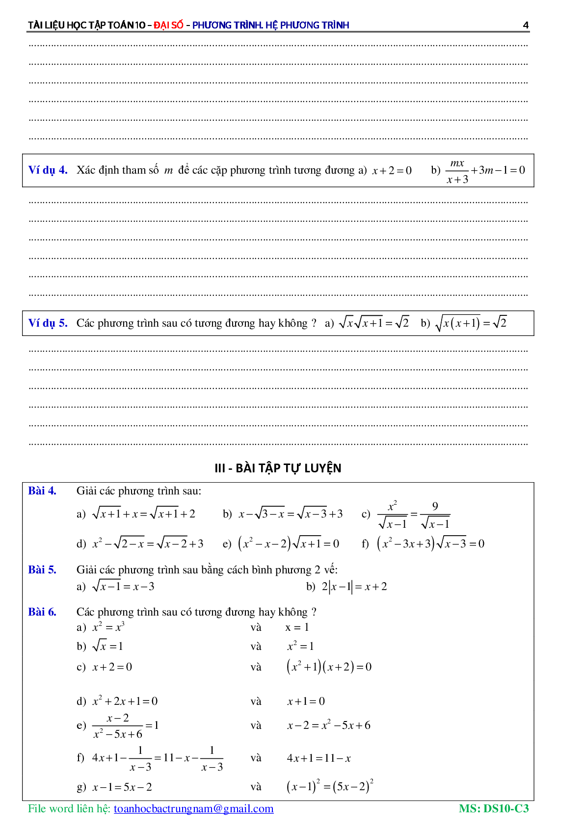 Lý thuyết, bài tập về Phương trình và hệ phương trình có đáp án (trang 5)