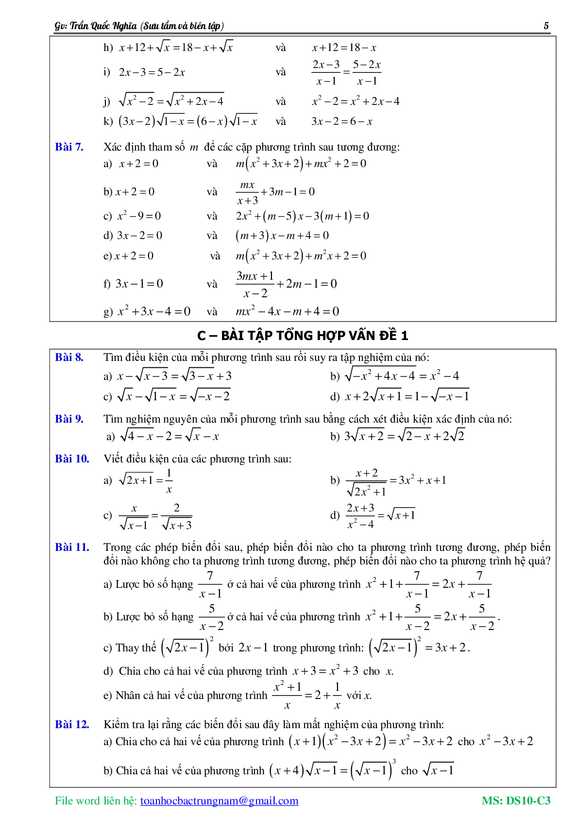Lý thuyết, bài tập về Phương trình và hệ phương trình có đáp án (trang 6)