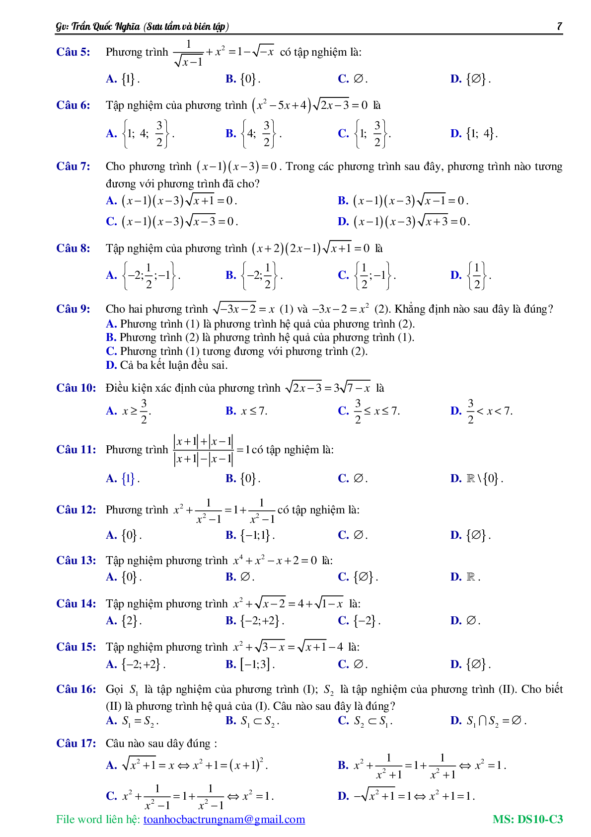 Lý thuyết, bài tập về Phương trình và hệ phương trình có đáp án (trang 8)