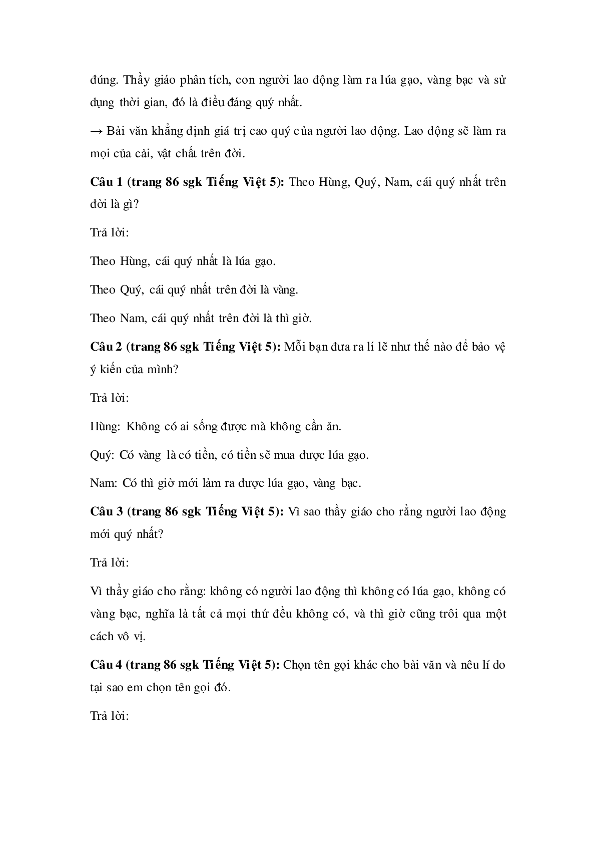 Soạn Tiếng Việt lớp 5: Tập đọc: Cái gì quý nhất mới nhất (trang 2)