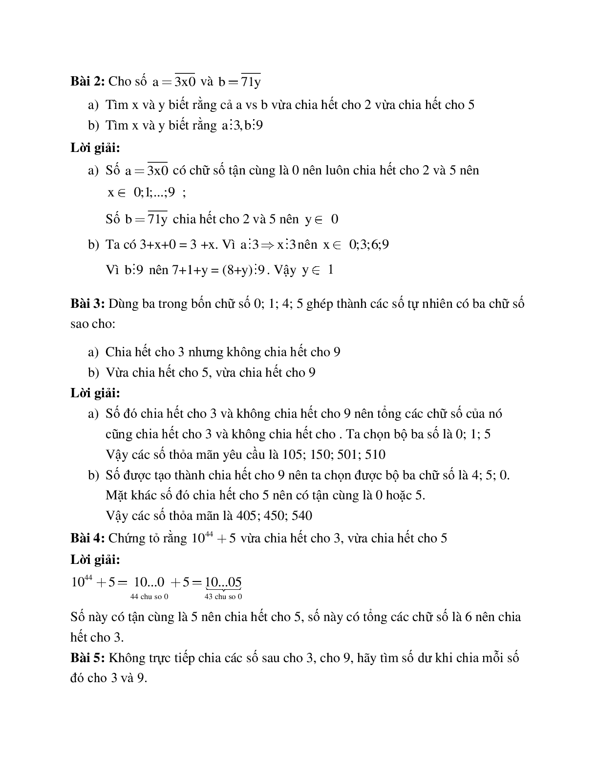 Phương pháp giải về Dấu hiệu chia hết cho 2, 3, 5, 9 có lời giải (trang 6)