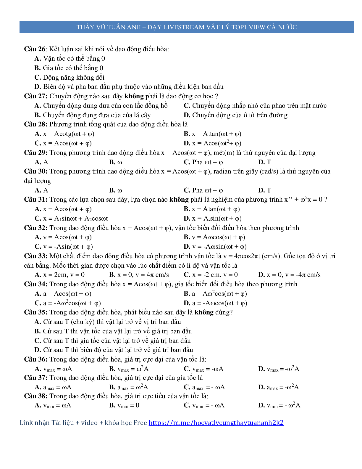600 câu trắc nghiệm lý thuyết môn Vật lý ôn thi THPT Quốc Gia (trang 5)