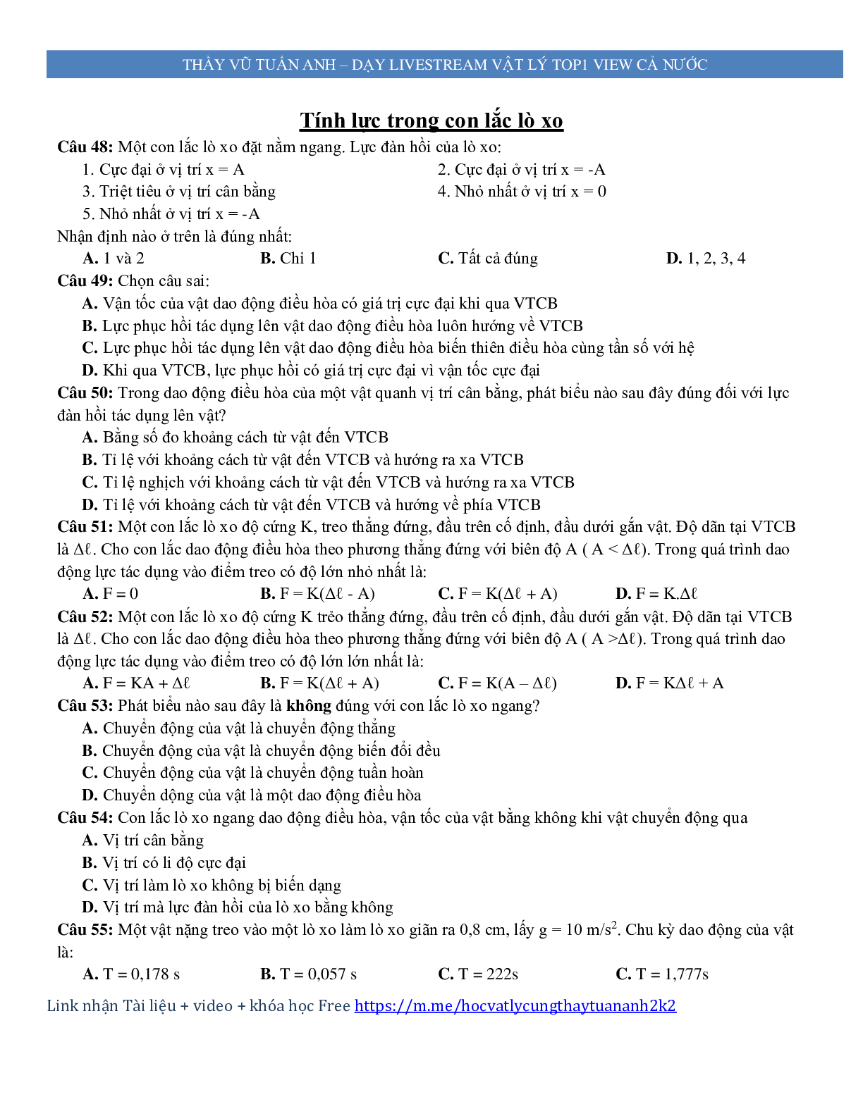 600 câu trắc nghiệm lý thuyết môn Vật lý ôn thi THPT Quốc Gia (trang 7)