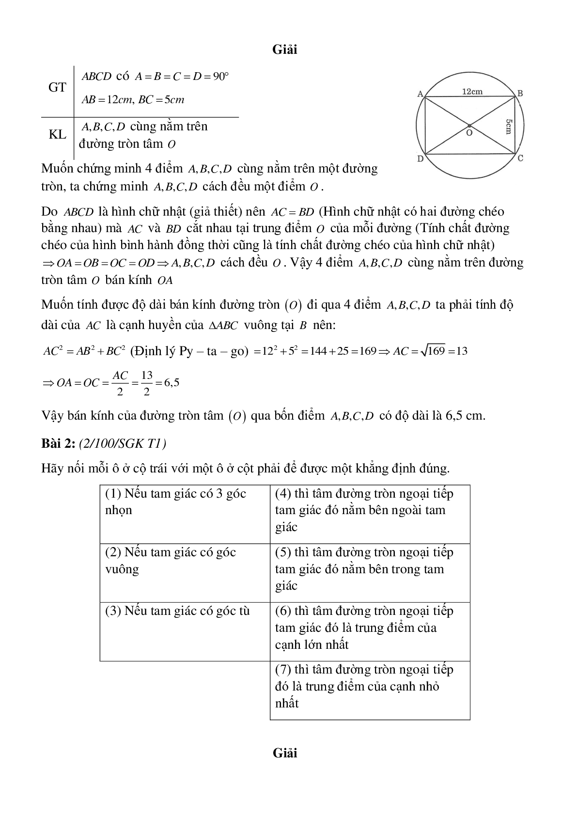 Phương pháp giải, bài tập về Xác định đường tròn - Tính chất đối xứng của đường tròn có lời giải (trang 2)