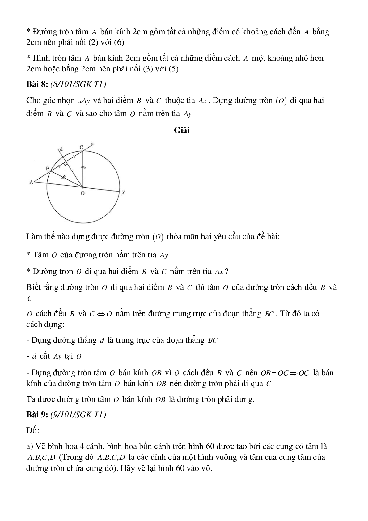 Phương pháp giải, bài tập về Xác định đường tròn - Tính chất đối xứng của đường tròn có lời giải (trang 7)