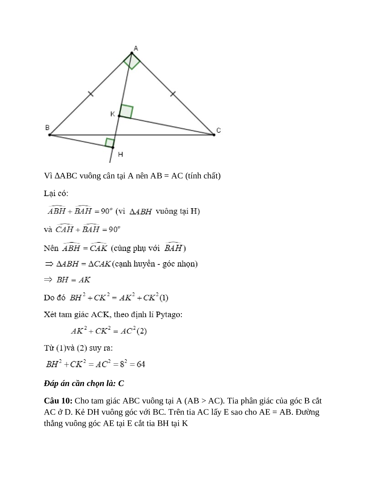Trắc nghiệm Các trường hợp bằng nhau của tam giác vuông có đáp án – Toán lớp 7 (trang 10)