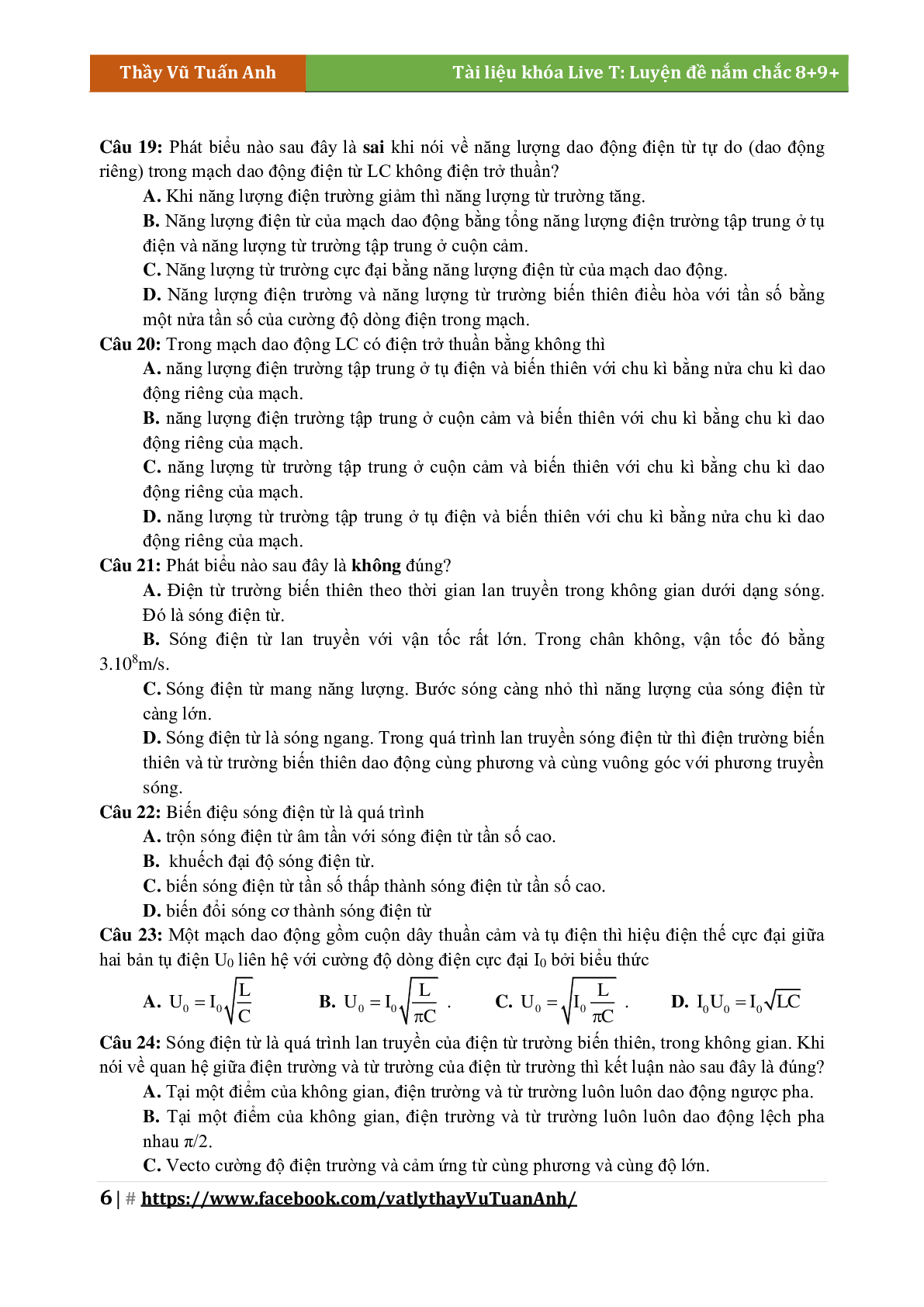 Lý Thuyết Chương Dao Động Và Sóng Điện Từ Môn Vật Lý Lớp 12 (trang 6)