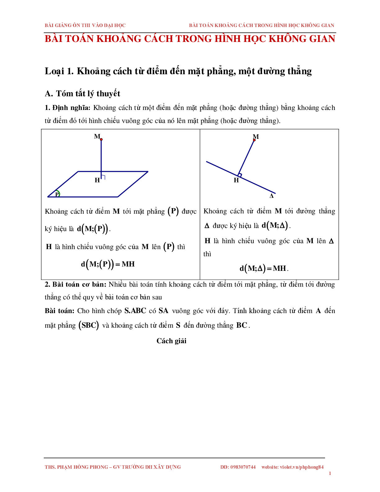 Bài toán về khoảng cách trong không gian (trang 1)