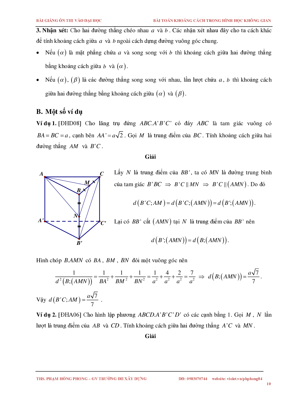 Bài toán về khoảng cách trong không gian (trang 10)