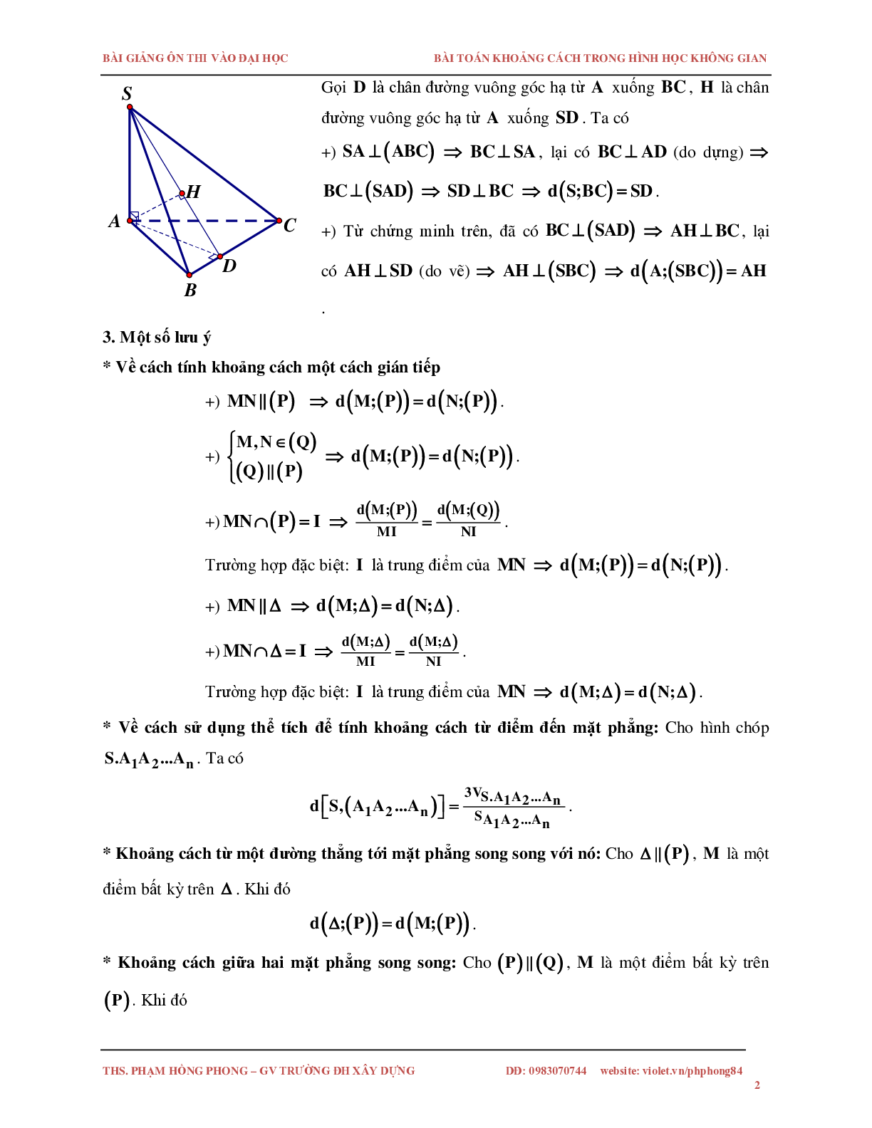 Bài toán về khoảng cách trong không gian (trang 2)