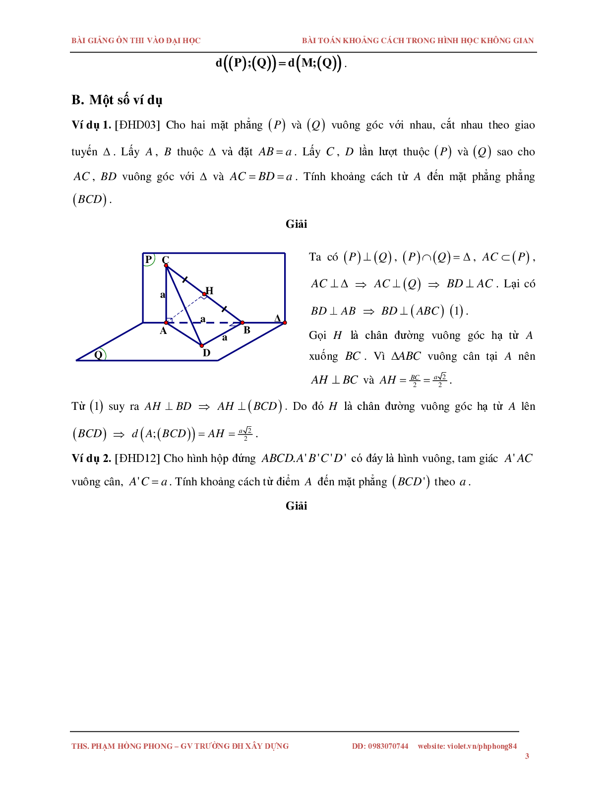 Bài toán về khoảng cách trong không gian (trang 3)