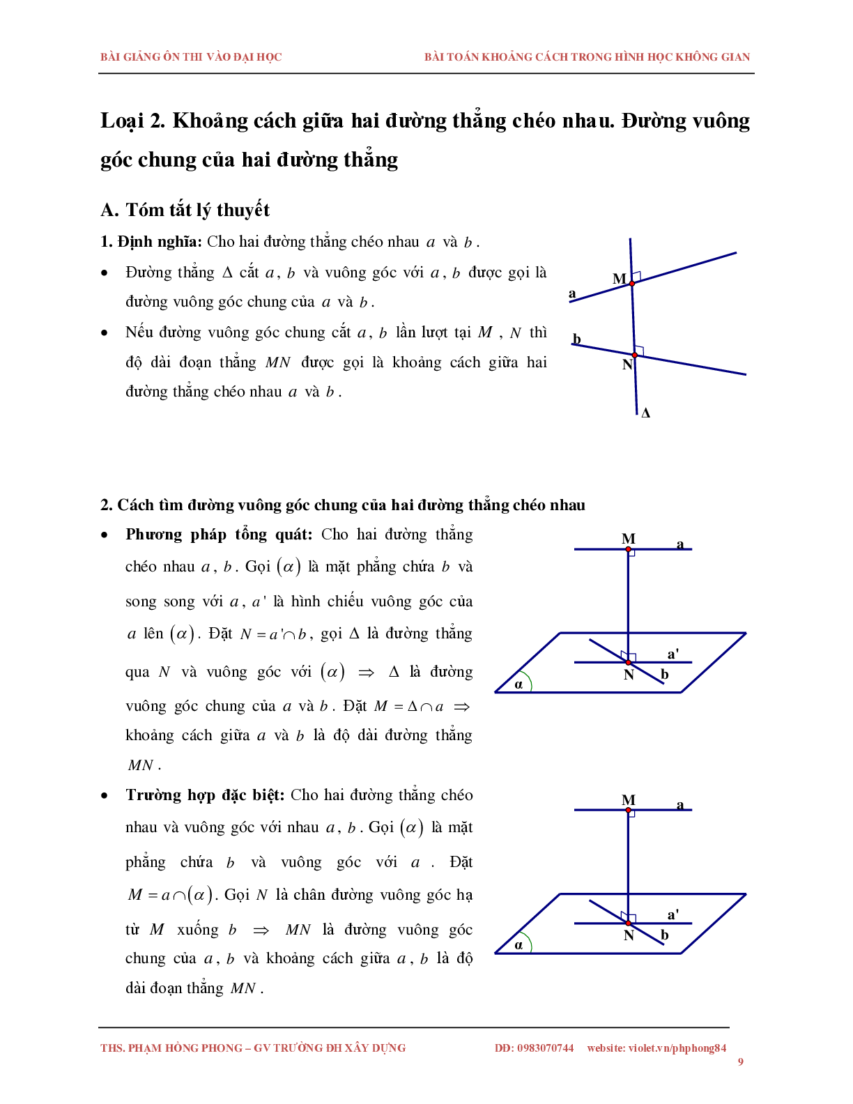 Bài toán về khoảng cách trong không gian (trang 9)
