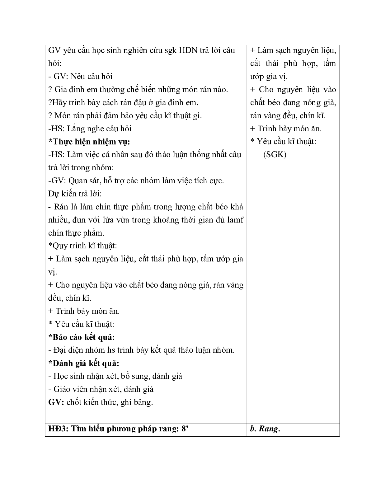 GIÁO ÁN CÔNG NGHỆ 6 BÀI 18: CÁC PHƯƠNG PHÁP CHẾ BIẾN THỰC PHẨM (T2) MỚI NHẤT (trang 5)