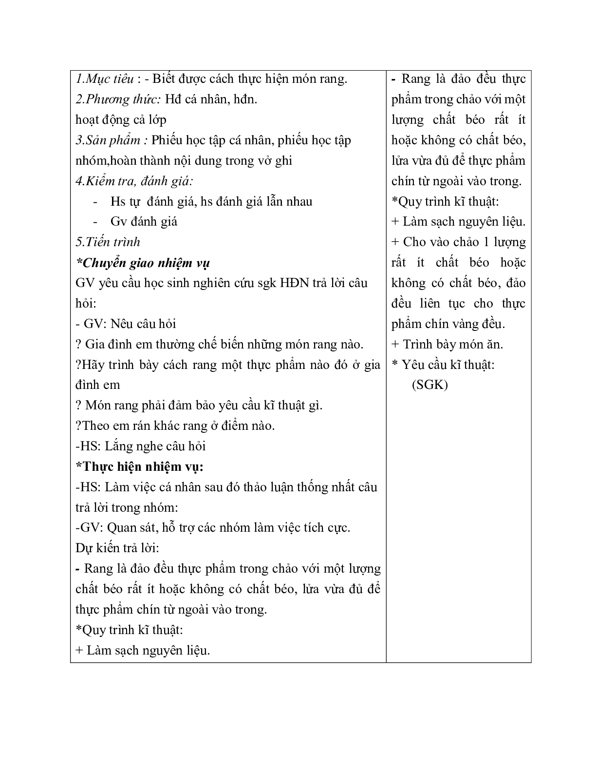 GIÁO ÁN CÔNG NGHỆ 6 BÀI 18: CÁC PHƯƠNG PHÁP CHẾ BIẾN THỰC PHẨM (T2) MỚI NHẤT (trang 6)