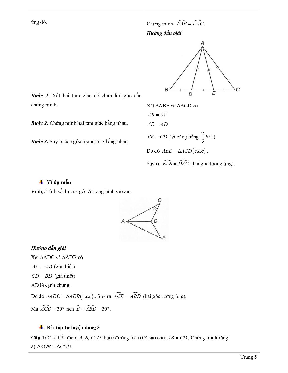 Lý thuyết Toán 7 có đáp án: Trường hợp bằng nhau thứ nhất của tam giác: cạnh - cạnh - canh (c.c.c) (trang 5)