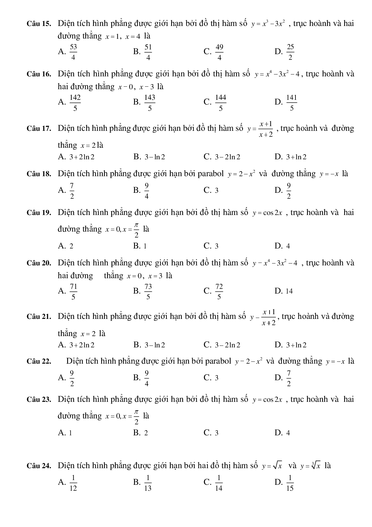 30 câu Trắc nghiệm Ứng dụng hình học của tích phân có đáp án 2023 – Toán 12 (trang 3)