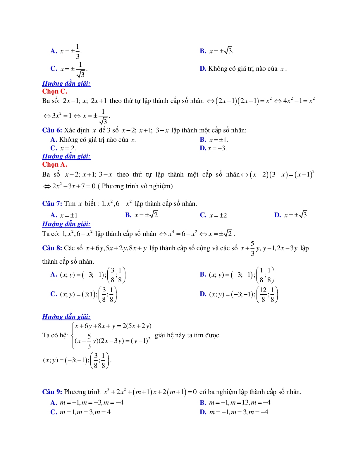 Phương pháp giải và bài tập về Cách tìm điều kiện để dãy số lập thành cấp số nhân (trang 2)