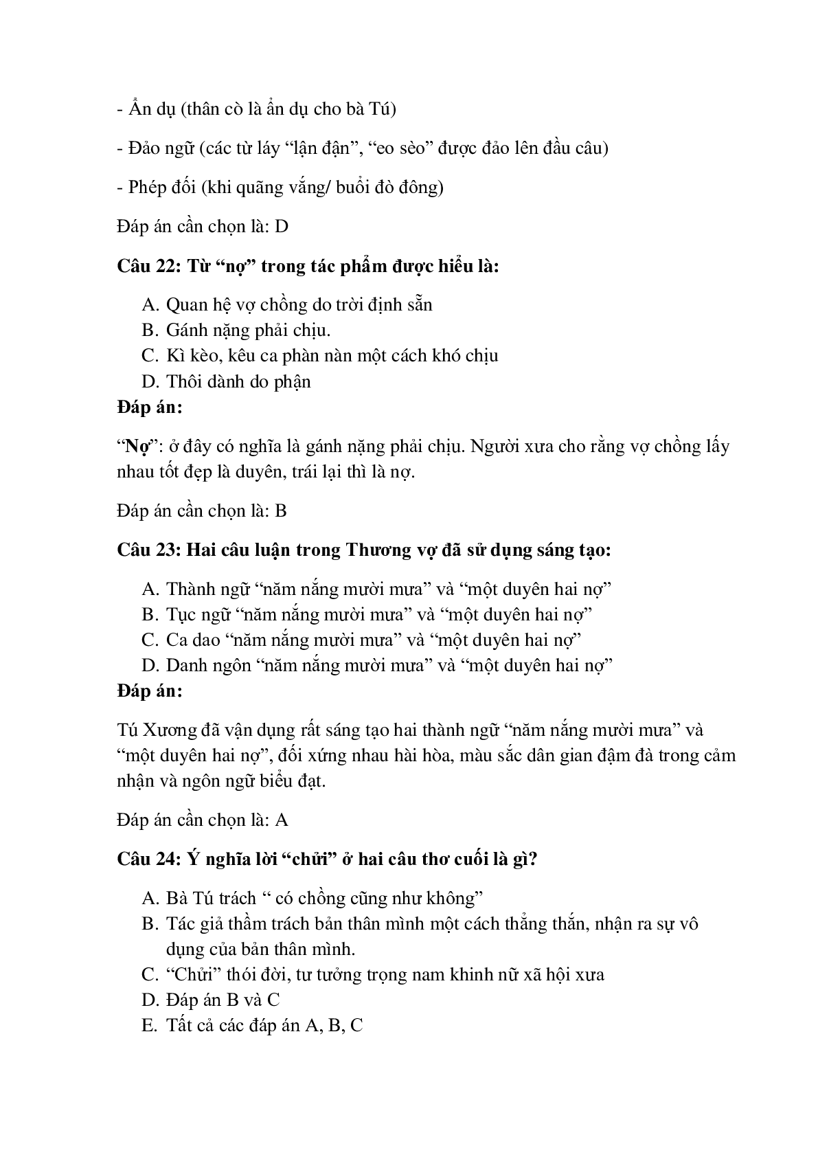 31 câu Trắc nghiệm Thương vợ - Trần Tế Xương có đáp án 2023 – Ngữ Văn lớp 11 (trang 9)