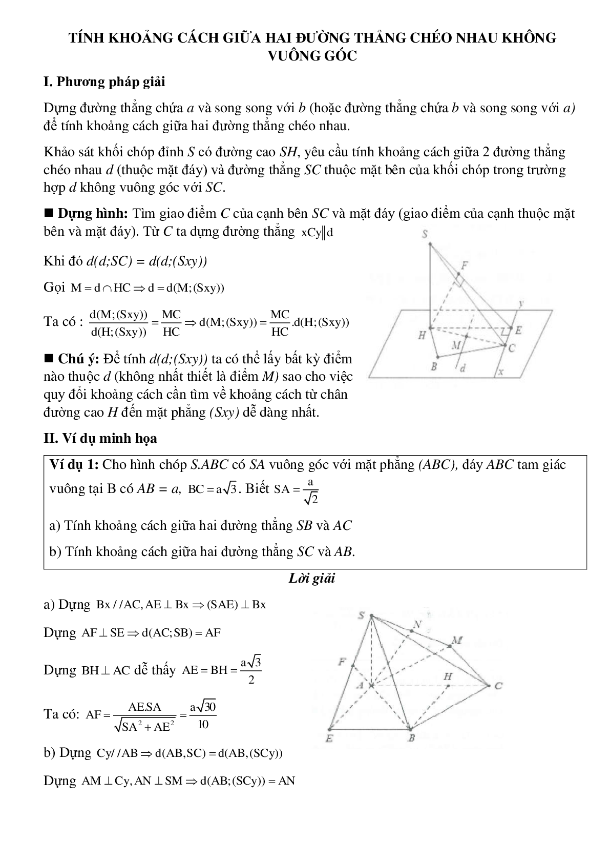 Dạng bài tập Tính khoảng cách giữa hai đường thẳng chéo nhau không vuông góc (trang 1)
