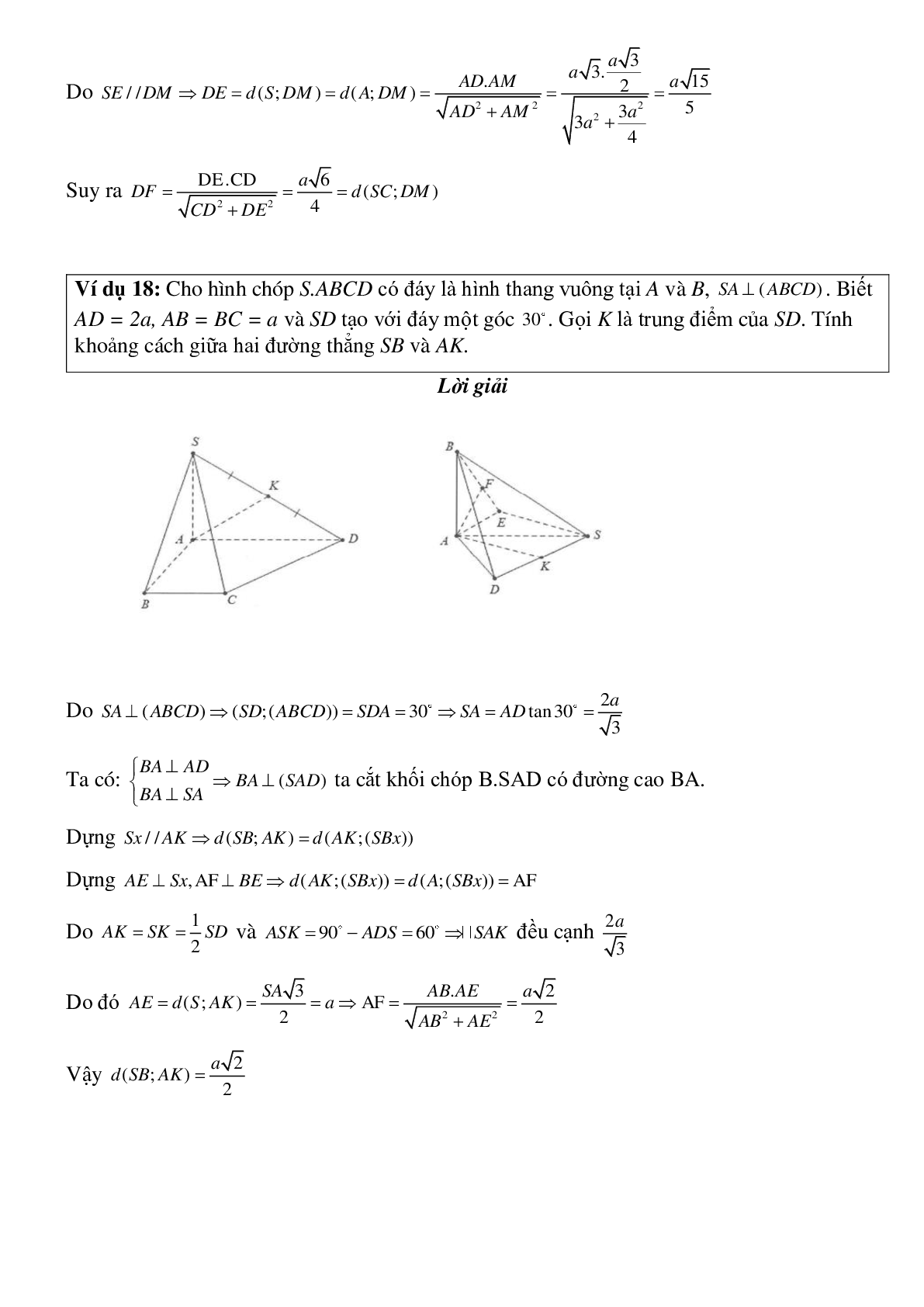 Dạng bài tập Tính khoảng cách giữa hai đường thẳng chéo nhau không vuông góc (trang 10)