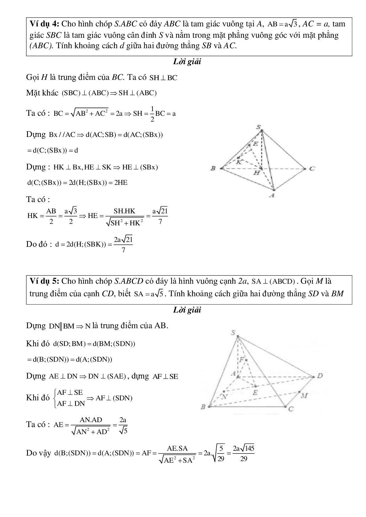 Dạng bài tập Tính khoảng cách giữa hai đường thẳng chéo nhau không vuông góc (trang 3)