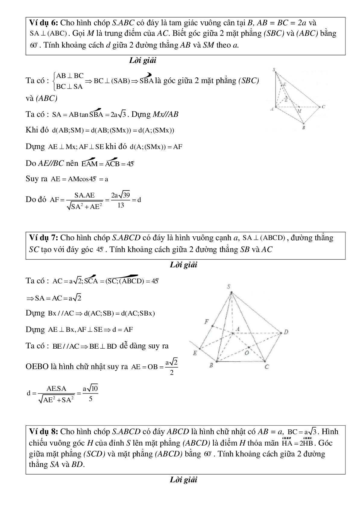 Dạng bài tập Tính khoảng cách giữa hai đường thẳng chéo nhau không vuông góc (trang 4)