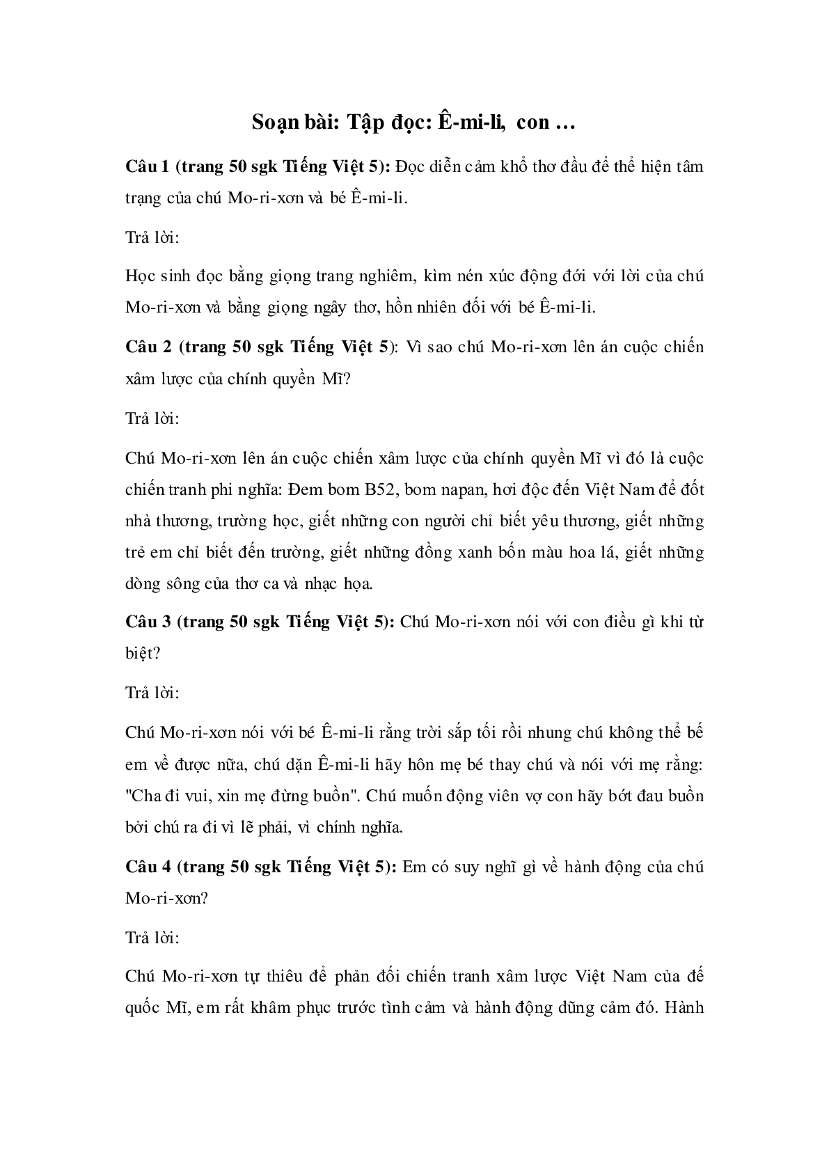 Soạn Tiếng Việt lớp 5: Tập đọc: Ê-mi-li, con mới nhất (trang 1)