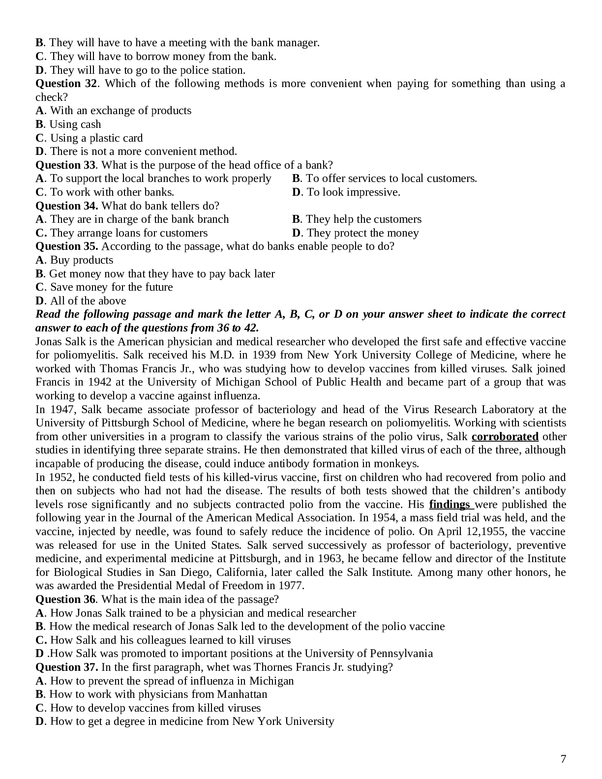 Đề thi thử THPT QG 2021 môn Tiếng Anh lớp 12 cực hay (4 đề) (trang 7)