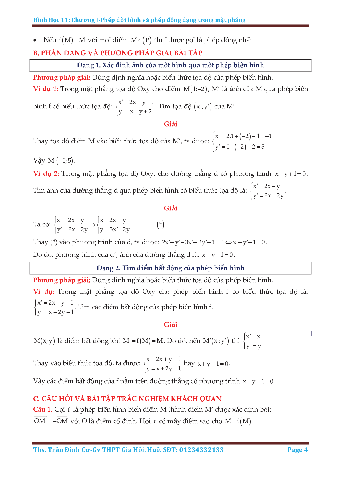 Phương pháp giải các dạng toán phép dời hình và phép đồng dạng trong mặt phẳng (trang 4)