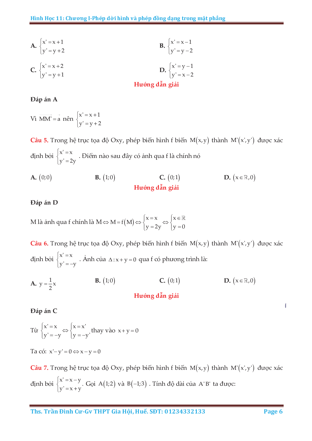 Phương pháp giải các dạng toán phép dời hình và phép đồng dạng trong mặt phẳng (trang 6)