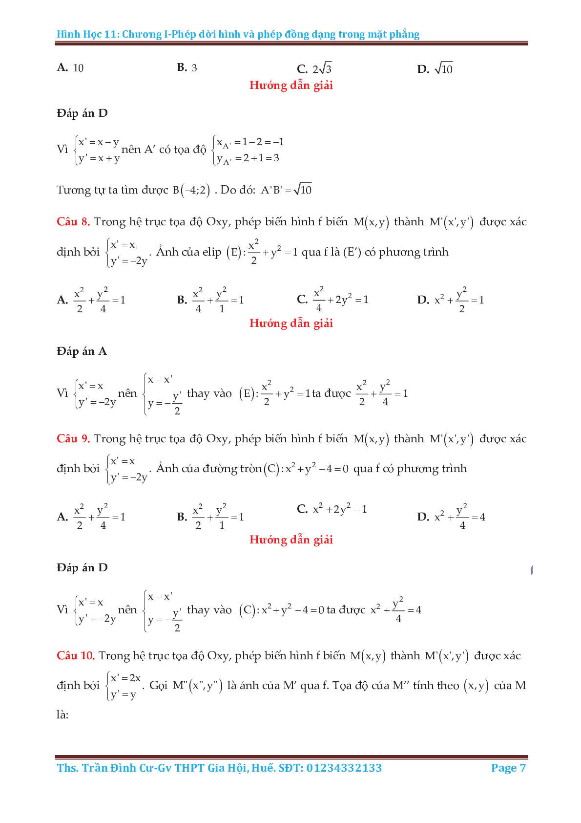 Phương pháp giải các dạng toán phép dời hình và phép đồng dạng trong mặt phẳng (trang 7)