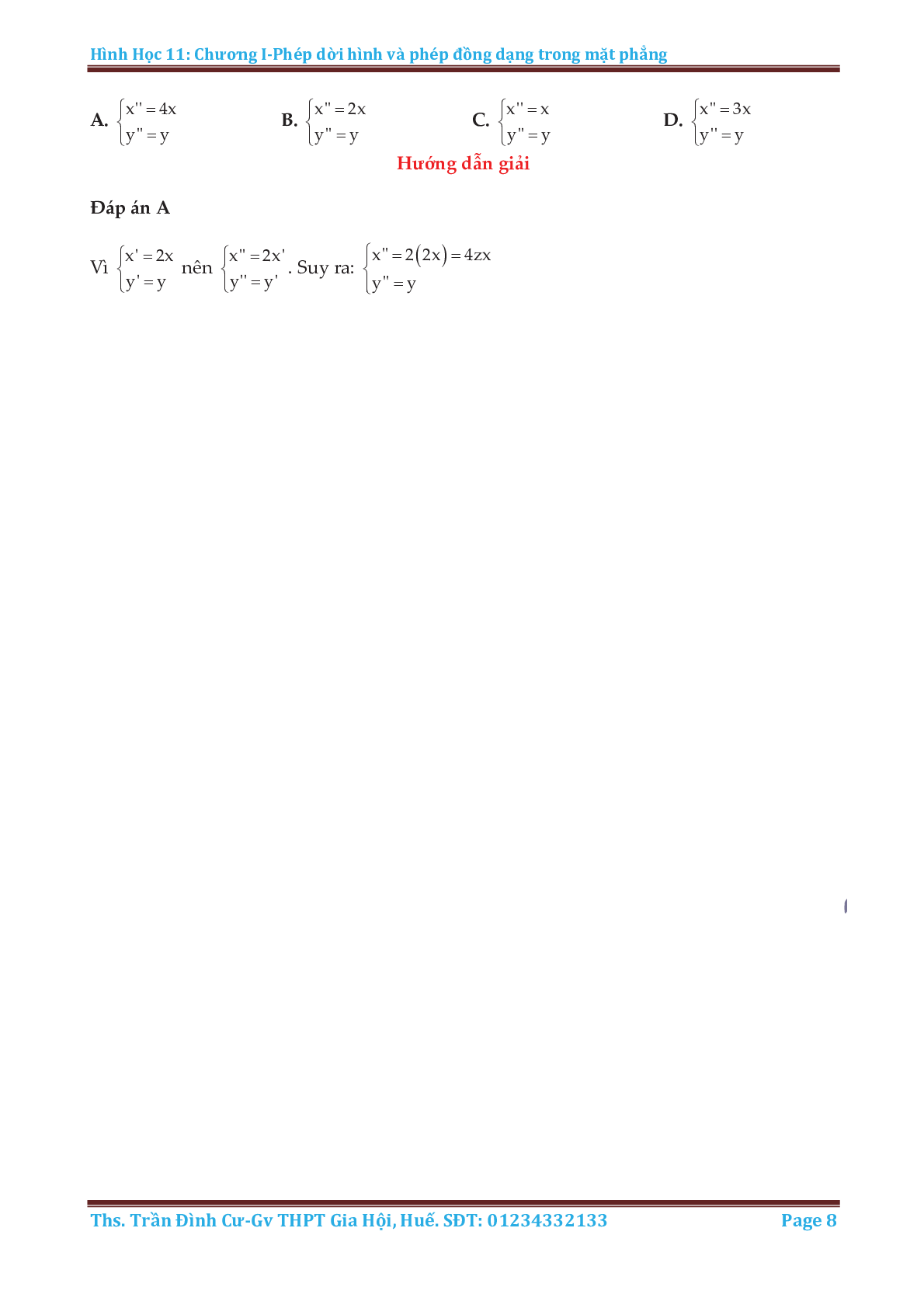 Phương pháp giải các dạng toán phép dời hình và phép đồng dạng trong mặt phẳng (trang 8)