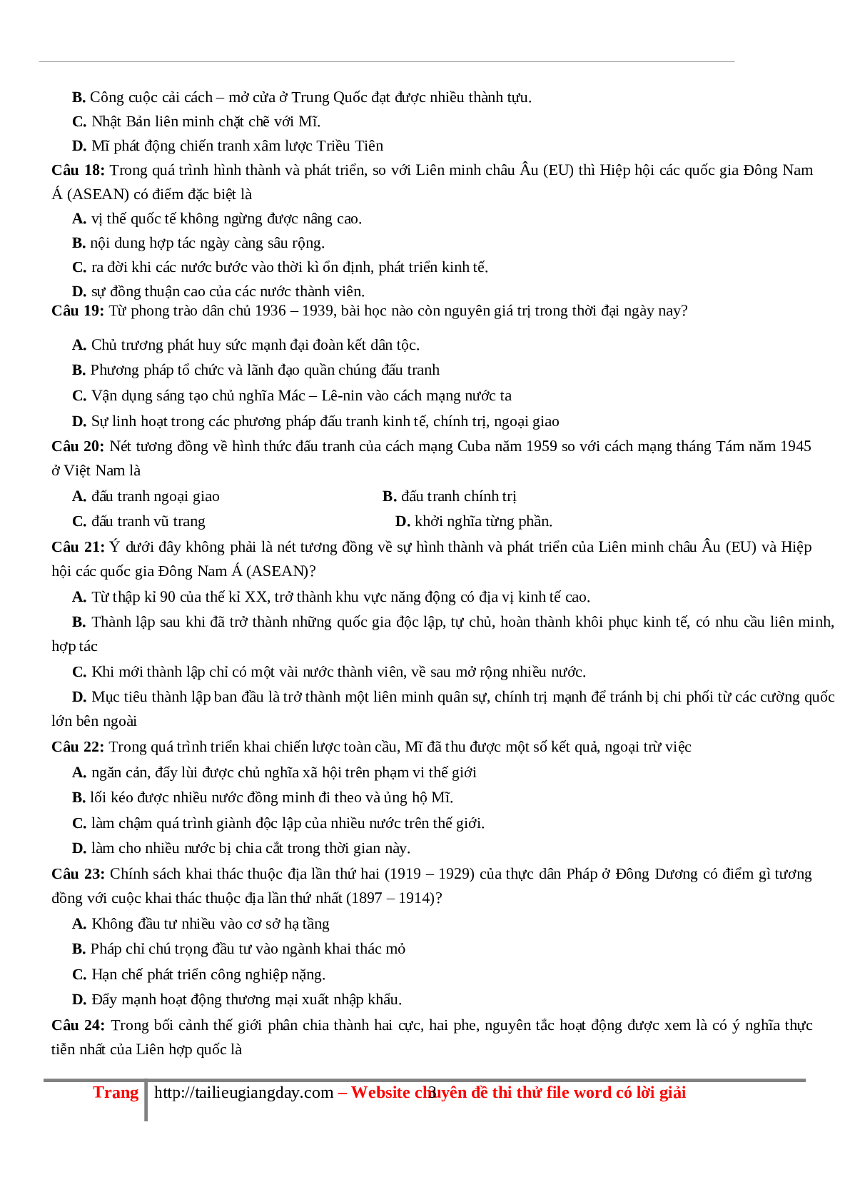 70 câu hỏi ôn tập hay - Lịch Sử 12 (trang 3)