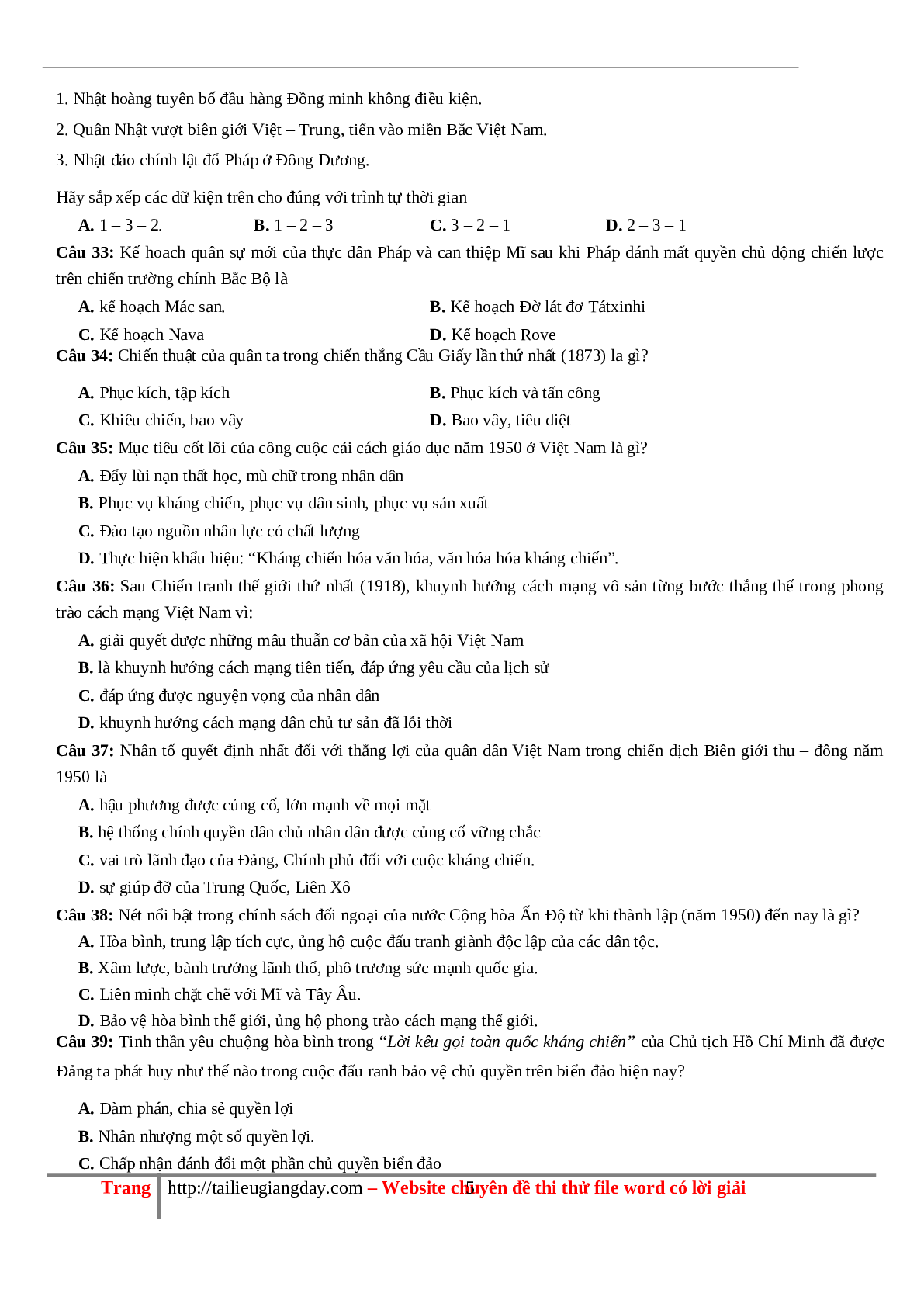 70 câu hỏi ôn tập hay - Lịch Sử 12 (trang 5)